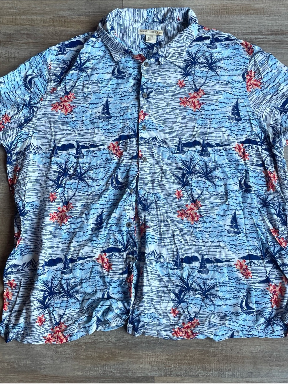Island Passport Hawaiian Aloha Shirt Men’s 3XL Sailboat Floral Button Up Shirt